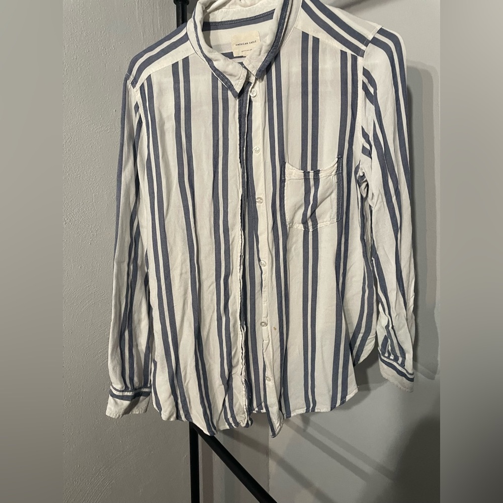Blue and white button down